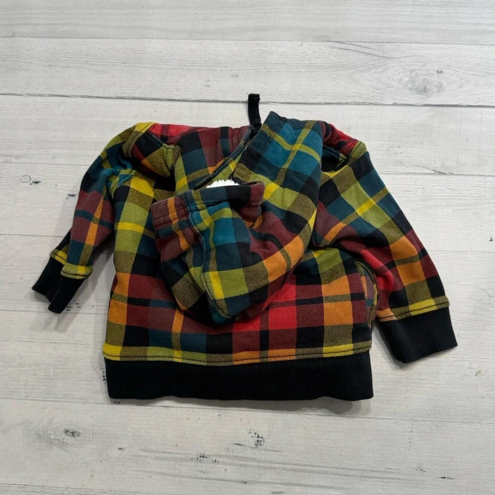 Hanna Andersson baby colorful plaid Sherpa lined zip up sweatshirt 70 6-12 month